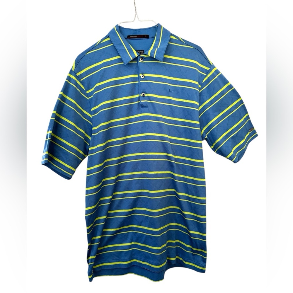 Nike Tiger Woods Collection Dri-Fit Men's Blue and Yellow Polo Shirt-XL
